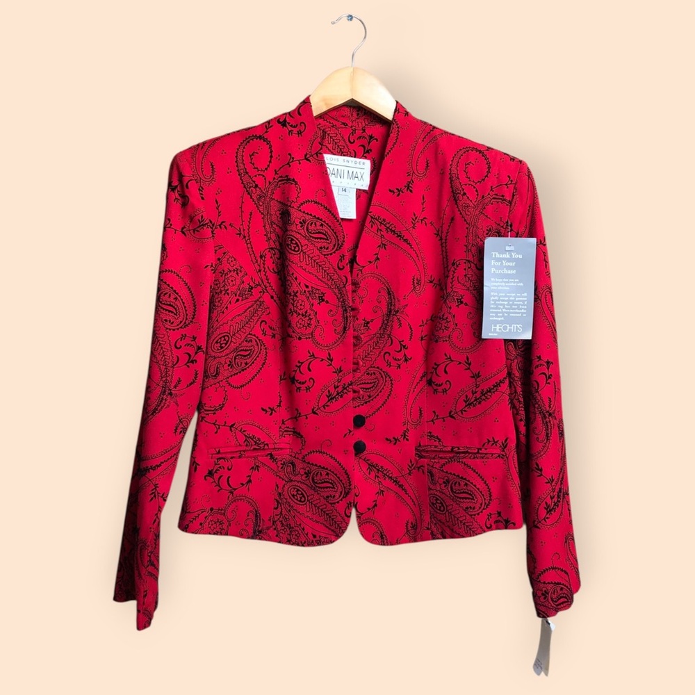 Vintage 90s Deadstock NEW Lois Synder Dani Max Petites Red Paisley Blazer 14